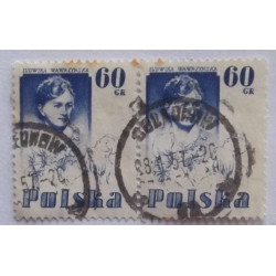 Ludwika Wawrzyńska (1908-1955), nauczycielka – c. nieb. 2 połączone jednakowe znaczki